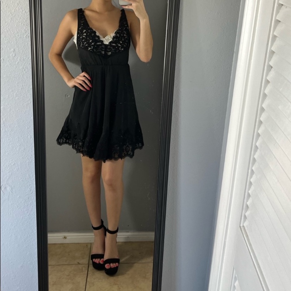 Express black lace‎ silk babydoll dress